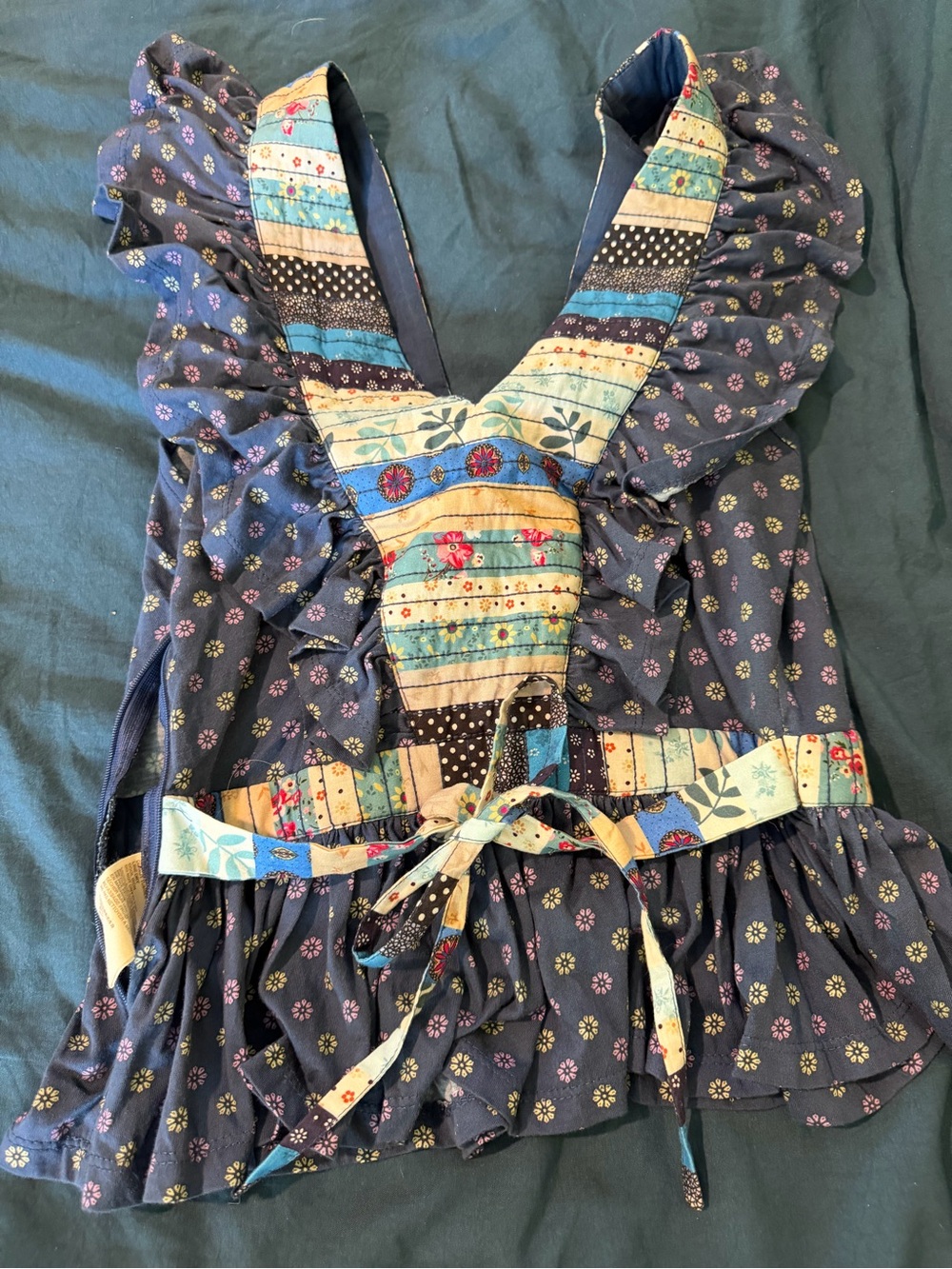 Boho Patchwork Ruffle Peplum Blouse - Navy Floral (Let Me Be)
